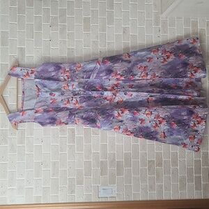 Women's Multicolor Floral Prints Linen Front Buttons Summer Dress (Sz 6)